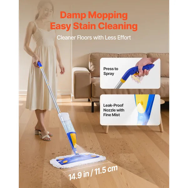 Spray Mop with 3 Washable Pads, 27oz Refillable Water Tank, Wet & Dry Floor Mop for Tile, Vinyl & Wood, Home & Commercial Use