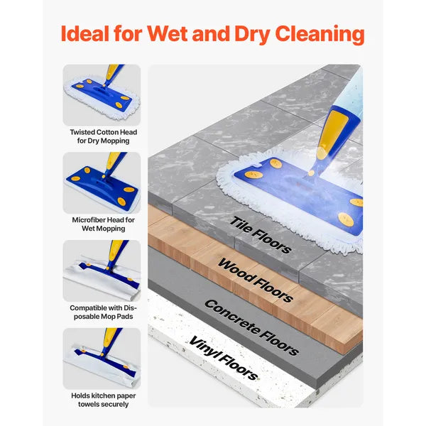 Spray Mop with 3 Washable Pads, 27oz Refillable Water Tank, Wet & Dry Floor Mop for Tile, Vinyl & Wood, Home & Commercial Use