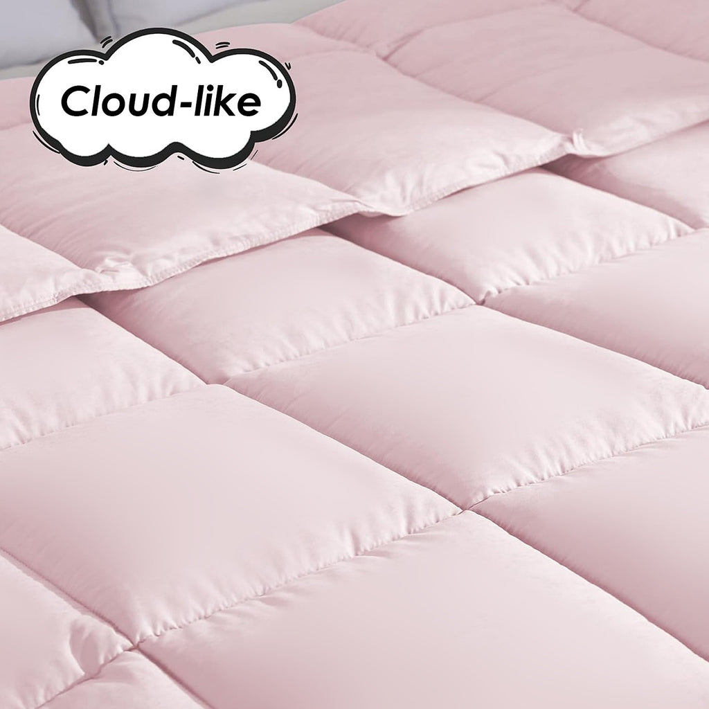 AEELLEEA-Pink Quilted Comforter, Soft Warm Bedding, Christmas Gift for Bedroom Hotel, Machine Washable Lightweight Bed Comforter