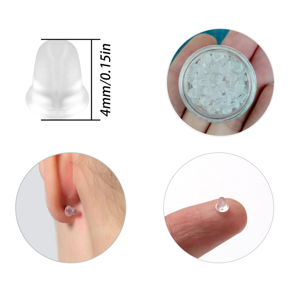 AEELLEEA-100Pcs Clear Silicone Earring Backs, Soft Hypoallergenic Earring Stoppers, Replacement Secure Earring Backings for Stud Earrings