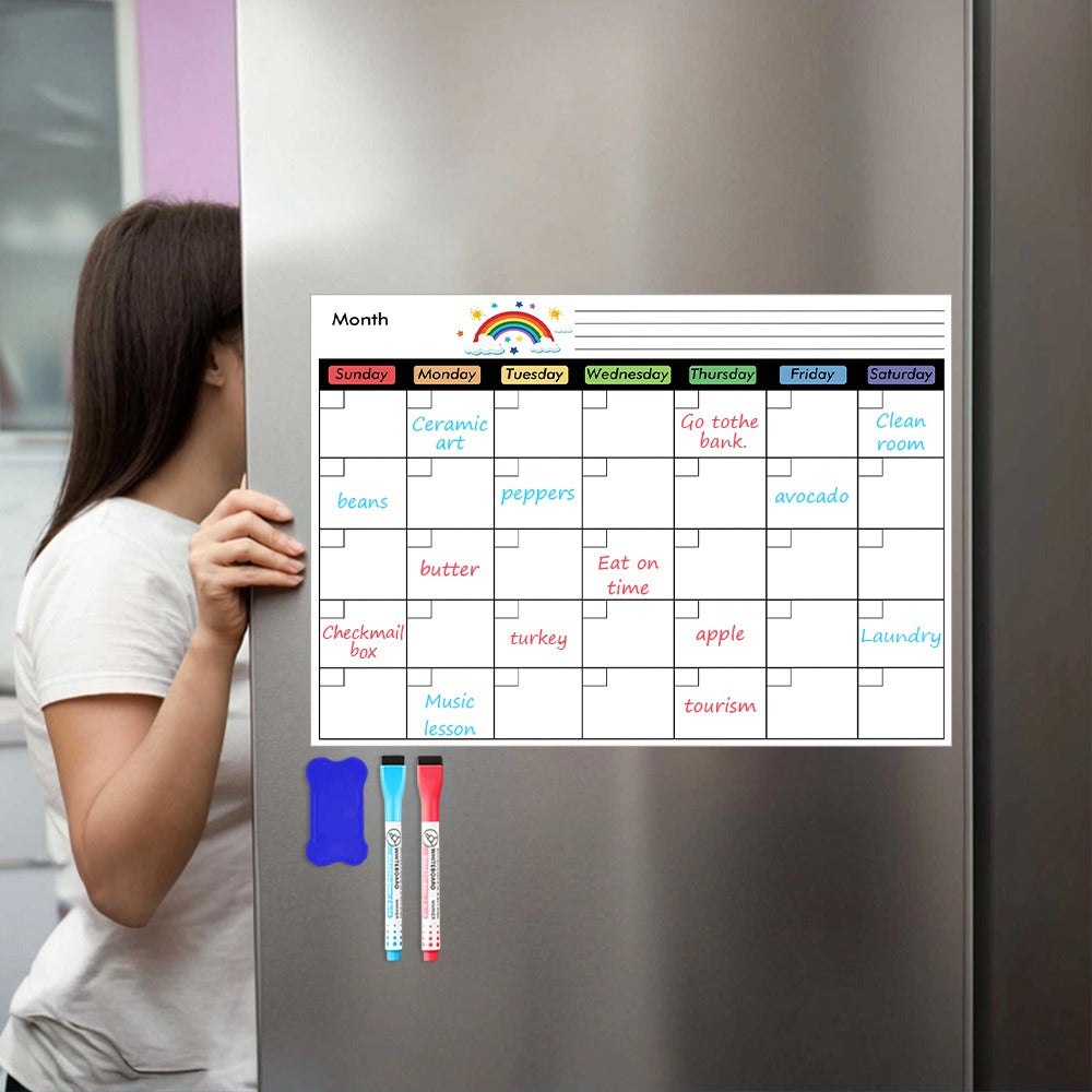 AEELLEEA-Magnetic Fridge Planner Dry Erase Board, Colorful Monthly Weekly Refrigerator Message Board for Kitchen Home