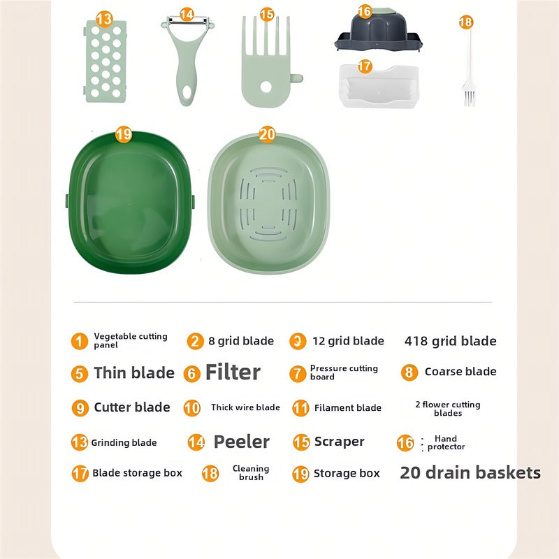 AEELLEEA-Multifunctional Vegetable Slicer, 20Pcs Manual Food Grater, Handheld Veggie Cutter for Potato Onion Carrot, Kitchen Prep Tool