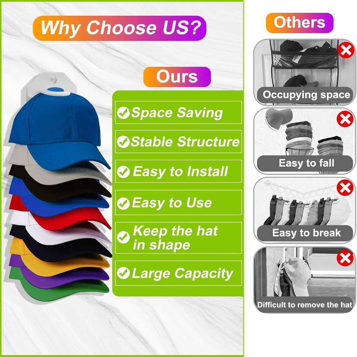 AEELLEEA-Clear Acrylic Hat Rack Wall Mounted Hat Organizer Holder For Baseball Caps Display Storage