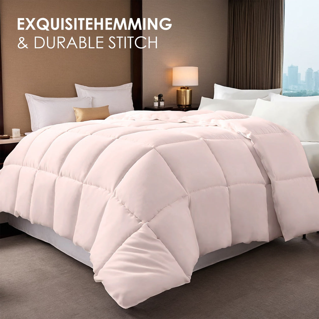 AEELLEEA-Pink Quilted Comforter, Soft Warm Bedding, Christmas Gift for Bedroom Hotel, Machine Washable Lightweight Bed Comforter