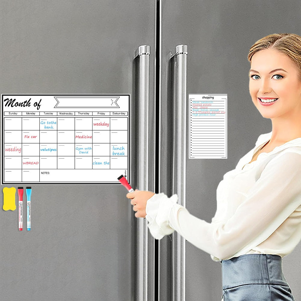 AEELLEEA- Magnetic Fridge Planner Dry Erase Board, Reusable Refrigerator Calendar Message Board for Home Kitchen Note Taking