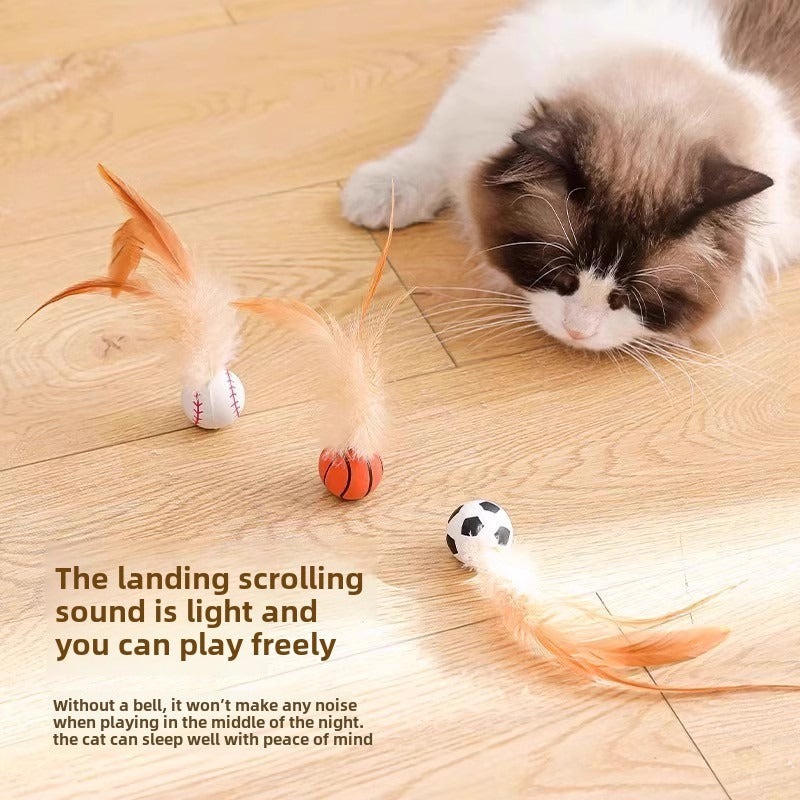 AEELLEEA-Cat Feather Toy Balls 3Pcs Interactive Sports Shape Kitten Play Balls Indoor Cat Entertainment Toys