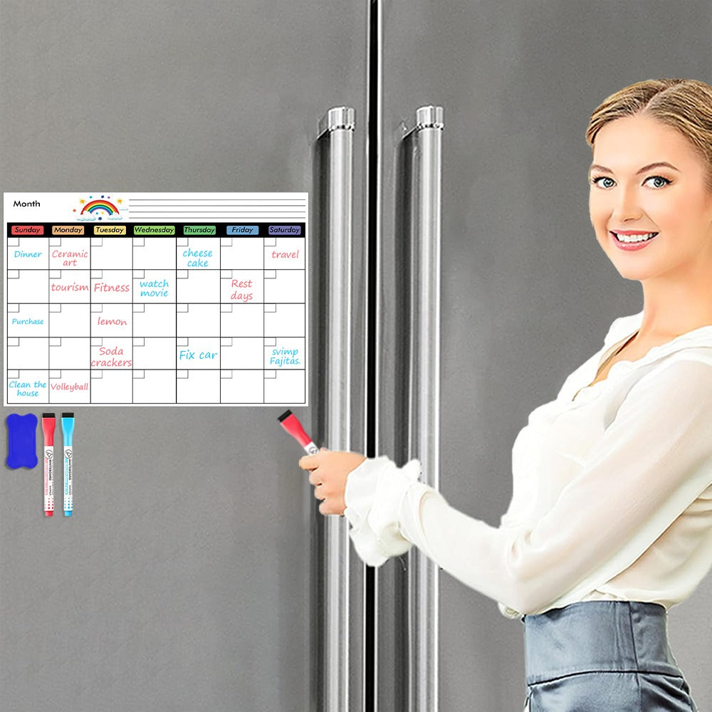 AEELLEEA-Magnetic Fridge Planner Dry Erase Board, Colorful Monthly Weekly Refrigerator Message Board for Kitchen Home