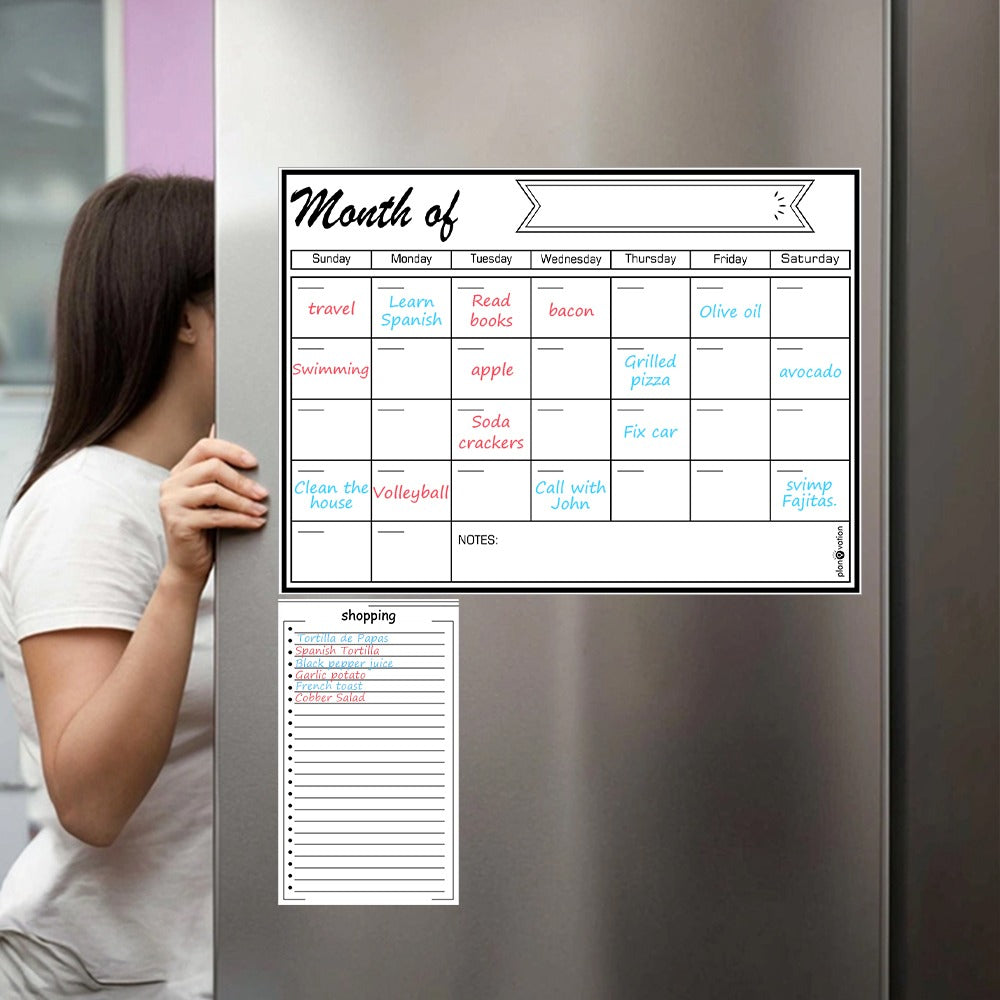 AEELLEEA- Magnetic Fridge Planner Dry Erase Board, Reusable Refrigerator Calendar Message Board for Home Kitchen Note Taking