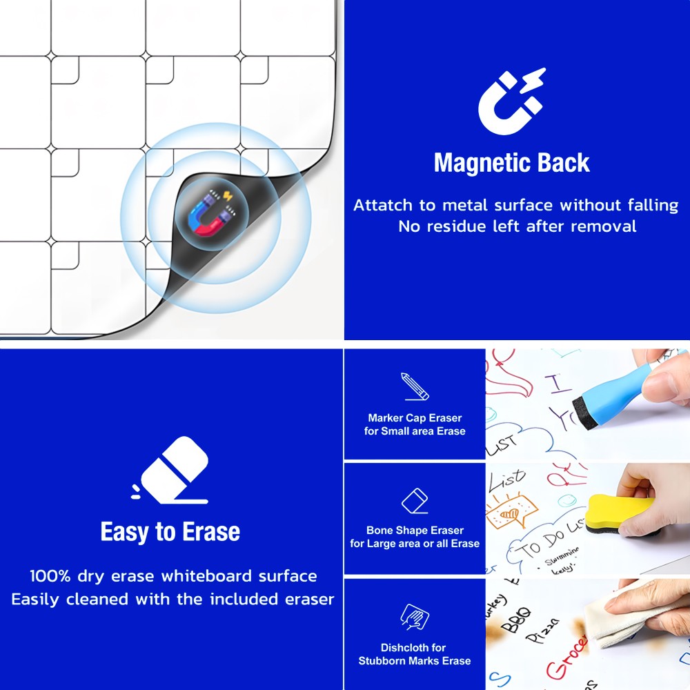 AEELLEEA- Magnetic Fridge Planner Dry Erase Board, Reusable Refrigerator Calendar Message Board for Home Kitchen Note Taking
