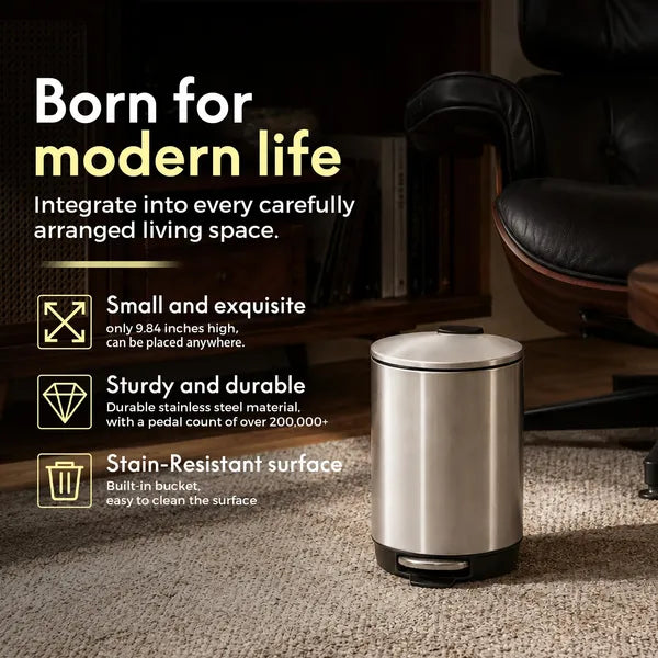 SSTC001-3L-S 3L Stainless Steel Pedal Trash Can, Compact Kitchen Waste Bin with Removable Inner Bucket