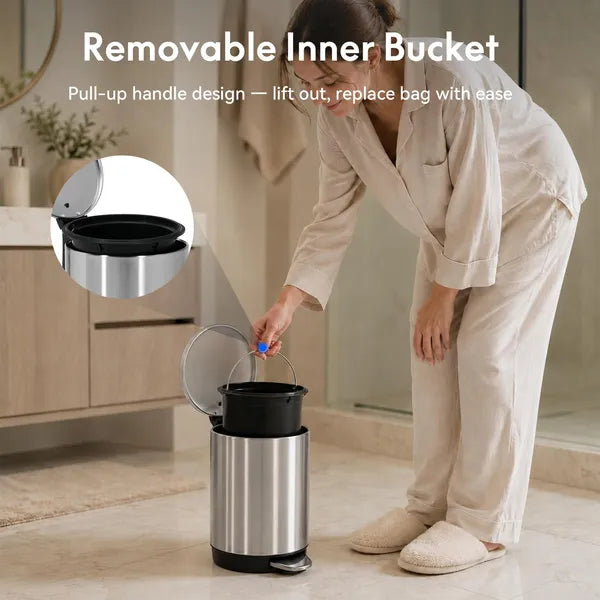 SSTC001-3L-S 3L Stainless Steel Pedal Trash Can, Compact Kitchen Waste Bin with Removable Inner Bucket