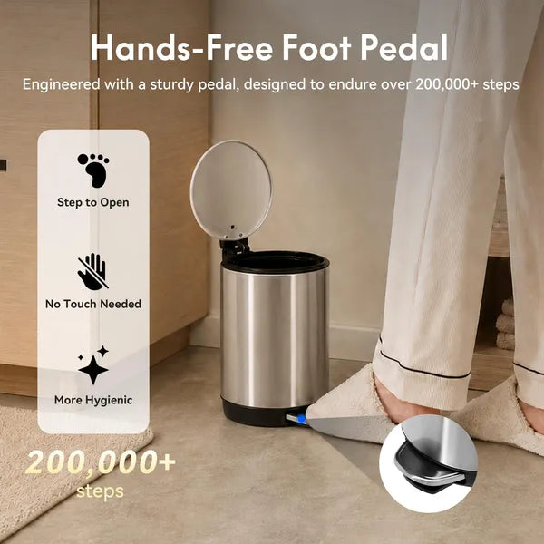 SSTC001-3L-S 3L Stainless Steel Pedal Trash Can, Compact Kitchen Waste Bin with Removable Inner Bucket