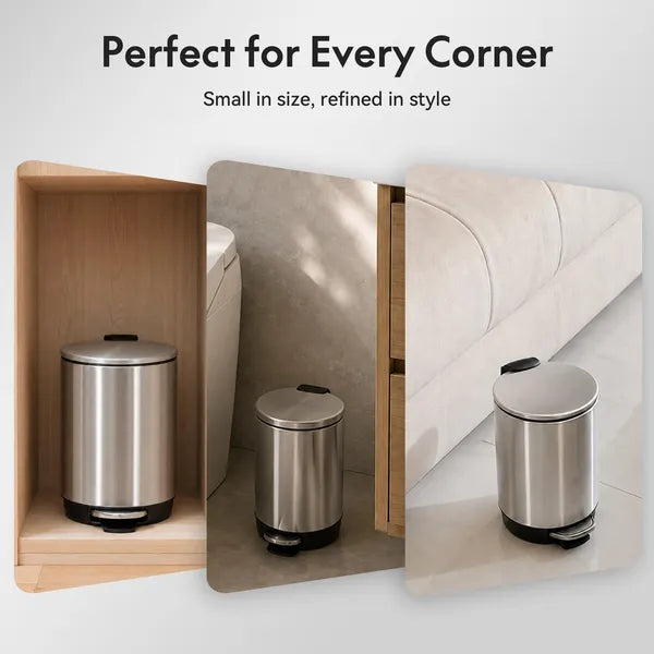 SSTC001-3L-S 3L Stainless Steel Pedal Trash Can, Compact Kitchen Waste Bin with Removable Inner Bucket