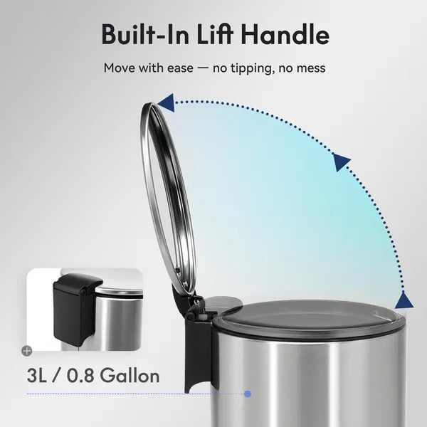 SSTC001-3L-S 3L Stainless Steel Pedal Trash Can, Compact Kitchen Waste Bin with Removable Inner Bucket