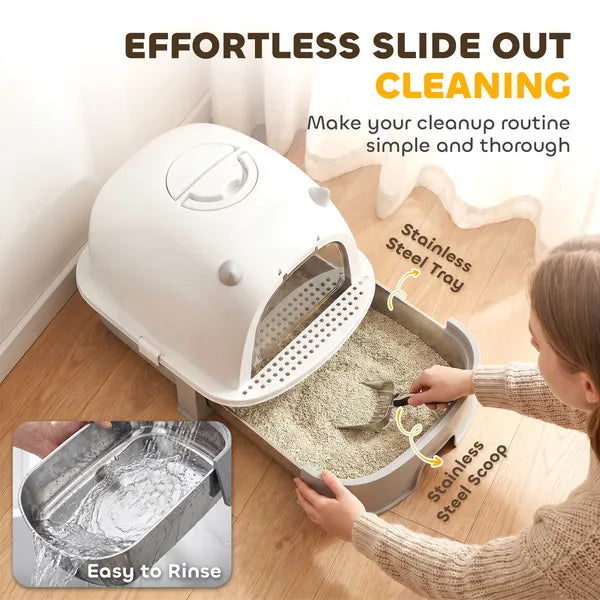 Extra Large Stainless Steel Cat Litter Box, High Sided Anti-Splash Kitty Litter Pan, Non-Stick Easy Clean for Large Cats & Multi-Cat Homes