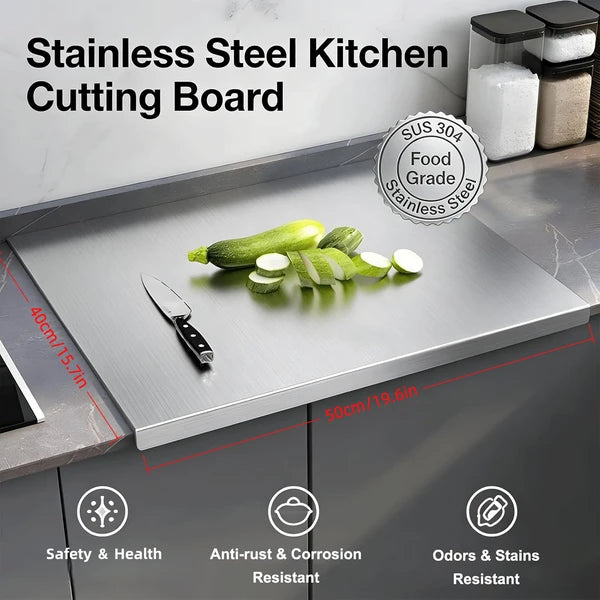 Aeelleea Large 304 Stainless Steel Cutting Board, Multifunctional Kitchen Chopping Board for Meat, Vegetables, Bread & Baking