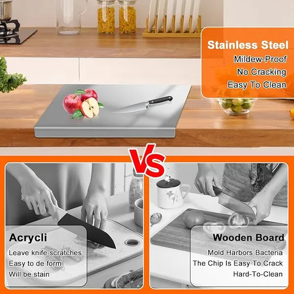 Aeelleea Large 304 Stainless Steel Cutting Board, Multifunctional Kitchen Chopping Board for Meat, Vegetables, Bread & Baking