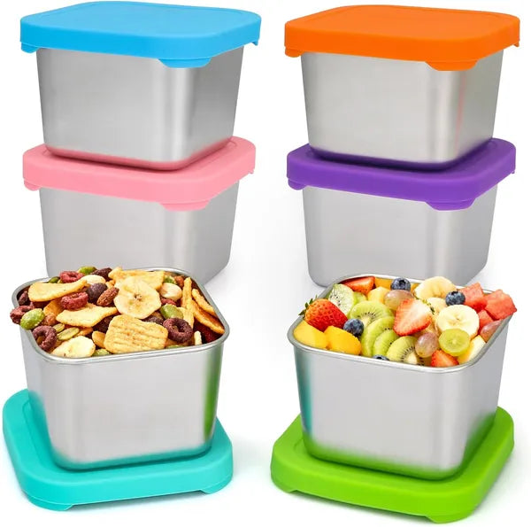 6oz Stainless Steel Snack Box, Small Reusable Food Storage Container with Leakproof Silicone Lid for Nuts Fruits Sauce