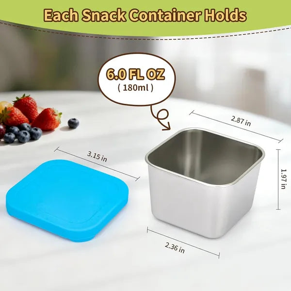 6oz Stainless Steel Snack Box, Small Reusable Food Storage Container with Leakproof Silicone Lid for Nuts Fruits Sauce