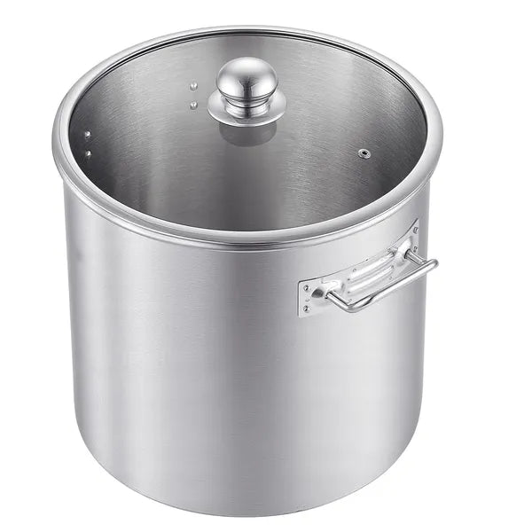 AEELLEEA 21 Quart Stainless Steel Stock Pot with Glass Lid, 3-Layer Base Large Cooking Pot for Soup Stew All Cooktops