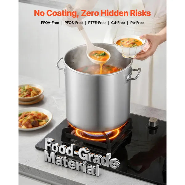 AEELLEEA 21 Quart Stainless Steel Stock Pot with Glass Lid, 3-Layer Base Large Cooking Pot for Soup Stew All Cooktops