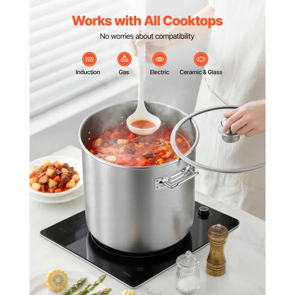 AEELLEEA 21 Quart Stainless Steel Stock Pot with Glass Lid, 3-Layer Base Large Cooking Pot for Soup Stew All Cooktops