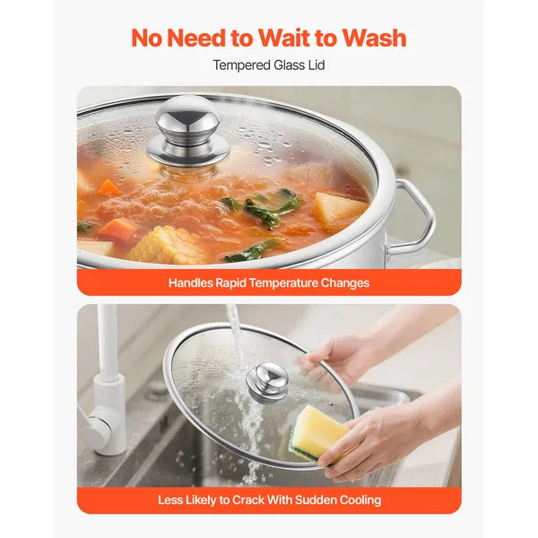 AEELLEEA 21 Quart Stainless Steel Stock Pot with Glass Lid, 3-Layer Base Large Cooking Pot for Soup Stew All Cooktops