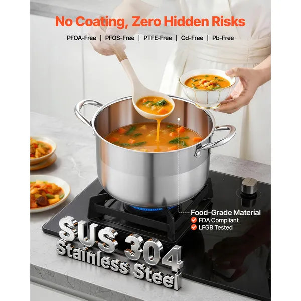 8 Quart Stainless Steel Stock Pot with Lid, Large Capacity Soup Pot for Induction, Gas & Electric Stovetop