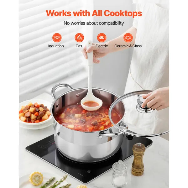 8 Quart Stainless Steel Stock Pot with Lid, Large Capacity Soup Pot for Induction, Gas & Electric Stovetop