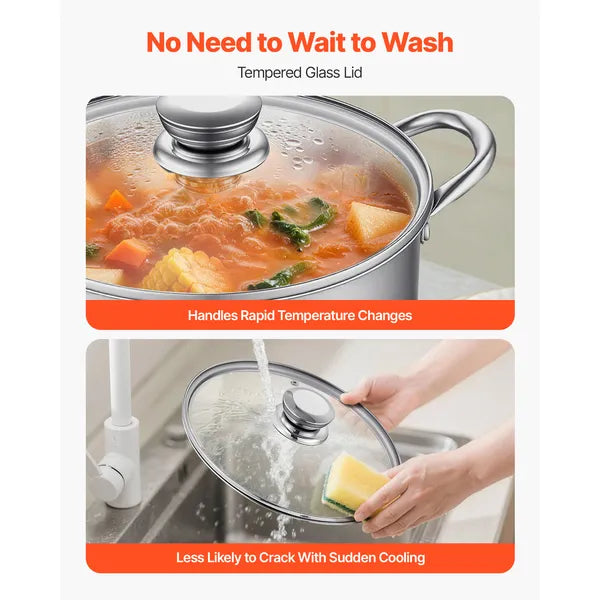 8 Quart Stainless Steel Stock Pot with Lid, Large Capacity Soup Pot for Induction, Gas & Electric Stovetop
