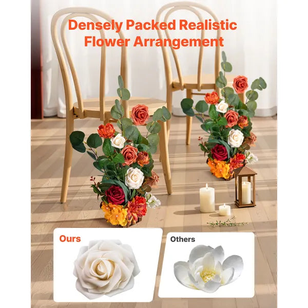 Aeelleea 4 Pack 17.5in Tall Standing Artificial Orange Flower Arrangements, Wedding Aisle Chair Floral Centerpieces for Ceremony, Reception & Outdoor Decor