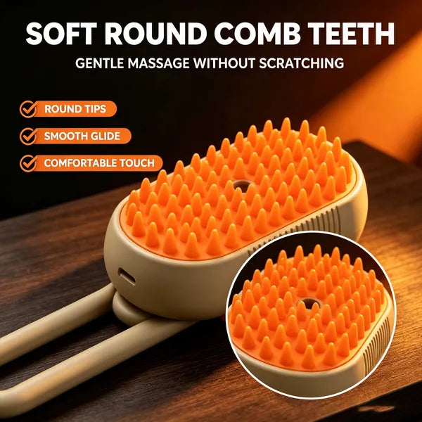 Aeelleea Steam Spray Pet Grooming Brush, Silicone Massage Shedding Hair Comb, Reusable Dog Cat Cleaning Tool
