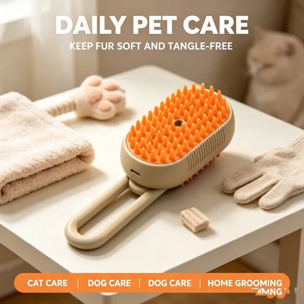 Aeelleea Steam Spray Pet Grooming Brush, Silicone Massage Shedding Hair Comb, Reusable Dog Cat Cleaning Tool