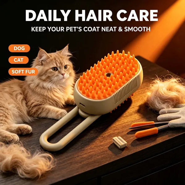 Aeelleea Steam Spray Pet Grooming Brush, Silicone Massage Shedding Hair Comb, Reusable Dog Cat Cleaning Tool