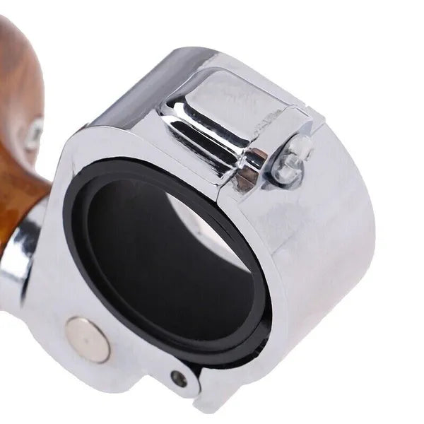 Steering Wheel Spinner Knob with Wood-Grain Handle, Universal Clamp-On Driving Aid for Cars & Trucks, Silver/Brown
