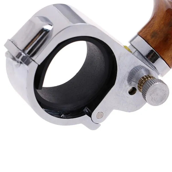 Steering Wheel Spinner Knob with Wood-Grain Handle, Universal Clamp-On Driving Aid for Cars & Trucks, Silver/Brown