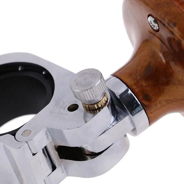Steering Wheel Spinner Knob with Wood-Grain Handle, Universal Clamp-On Driving Aid for Cars & Trucks, Silver/Brown