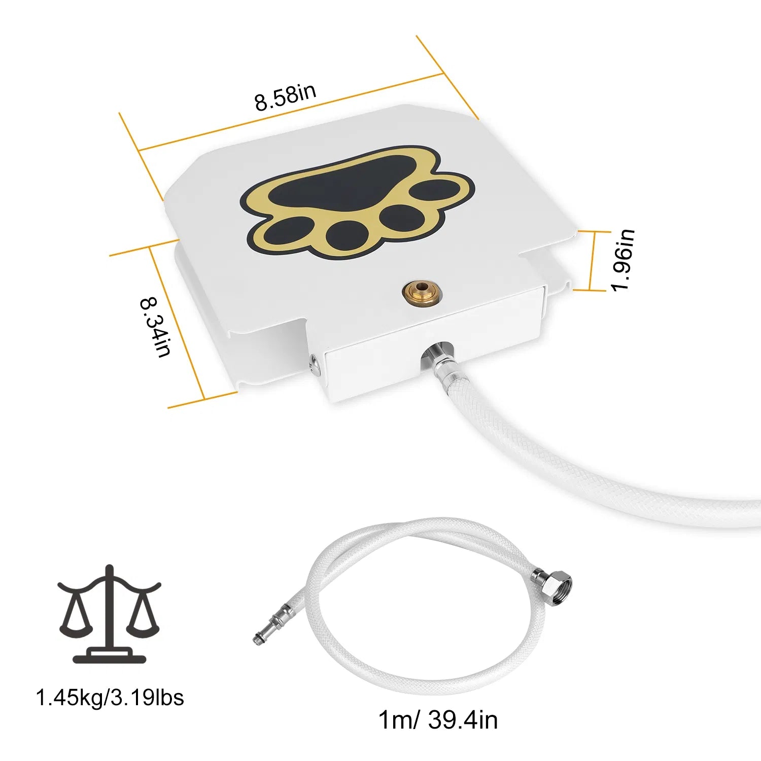 Step-Activated Dog Water Fountain, Outdoor Pet Drinking Fountain with Garden Hose & 2-Way Splitter - White