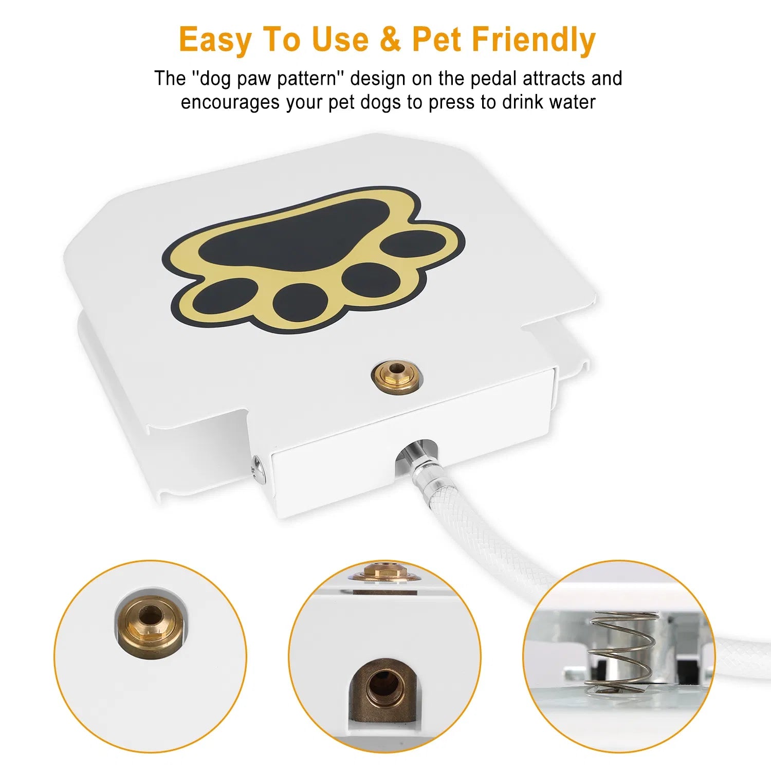 Step-Activated Dog Water Fountain, Outdoor Pet Drinking Fountain with Garden Hose & 2-Way Splitter - White