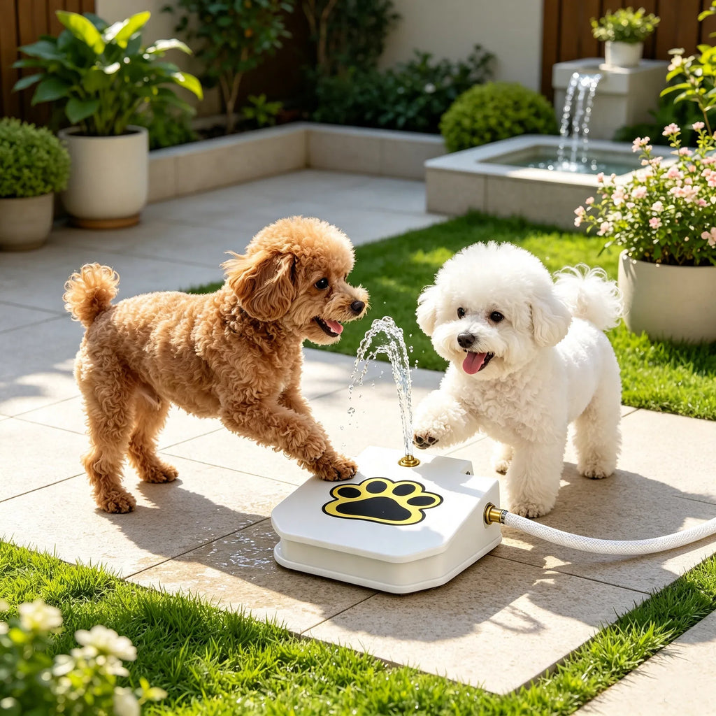 Step-On Activated Dog Water Dispenser, Outdoor Pet Drinking Fountain with 2-Way Splitter, Heavy-Duty Iron for Yard & Garden