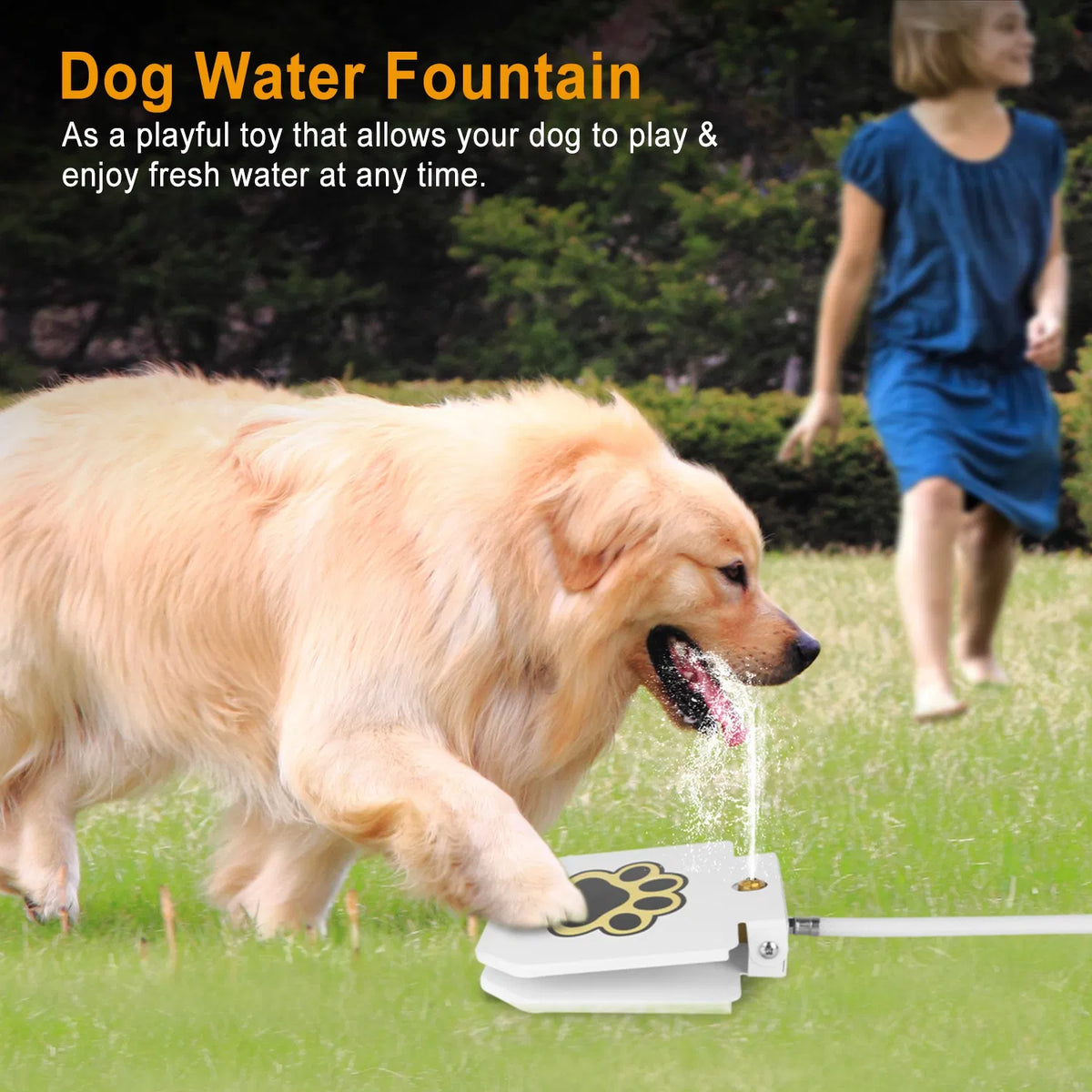Step-On Activated Dog Water Dispenser, Outdoor Pet Drinking Fountain with 2-Way Splitter, Heavy-Duty Iron for Yard & Garden