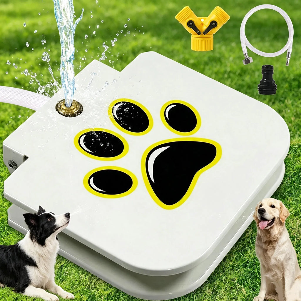 Step-On Activated Dog Water Dispenser, Outdoor Pet Drinking Fountain with 2-Way Splitter, Heavy-Duty Iron for Yard & Garden