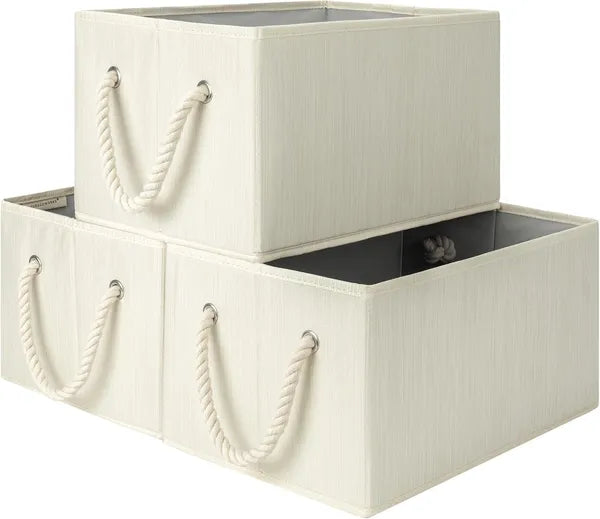 3 Pack Foldable Fabric Storage Bins, Collapsible Organizer Boxes with Reinforced Handles for Closet Clothes Toys