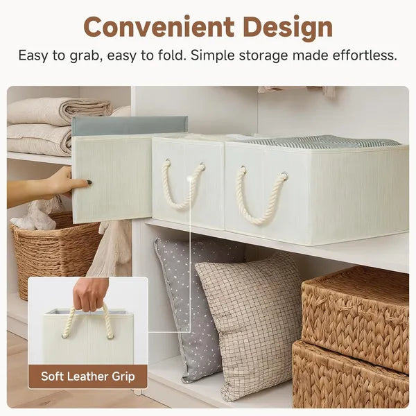 3 Pack Foldable Fabric Storage Bins, Collapsible Organizer Boxes with Reinforced Handles for Closet Clothes Toys