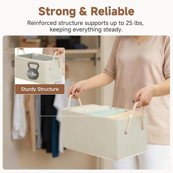 3 Pack Foldable Fabric Storage Bins, Collapsible Organizer Boxes with Reinforced Handles for Closet Clothes Toys