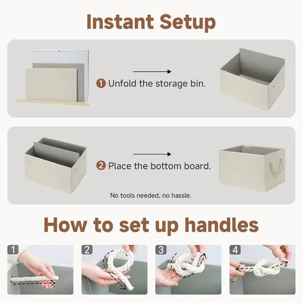 3 Pack Foldable Fabric Storage Bins, Collapsible Organizer Boxes with Reinforced Handles for Closet Clothes Toys