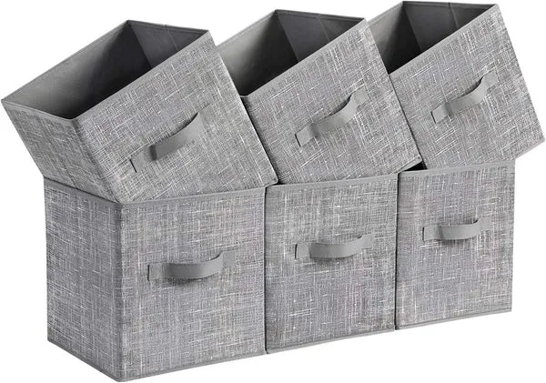 6-Pack Foldable Fabric Storage Cubes with Handles, 11-Inch Gray Closet Organizer Bins for Shelves