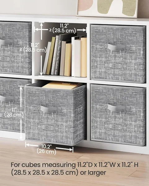 6-Pack Foldable Fabric Storage Cubes with Handles, 11-Inch Gray Closet Organizer Bins for Shelves