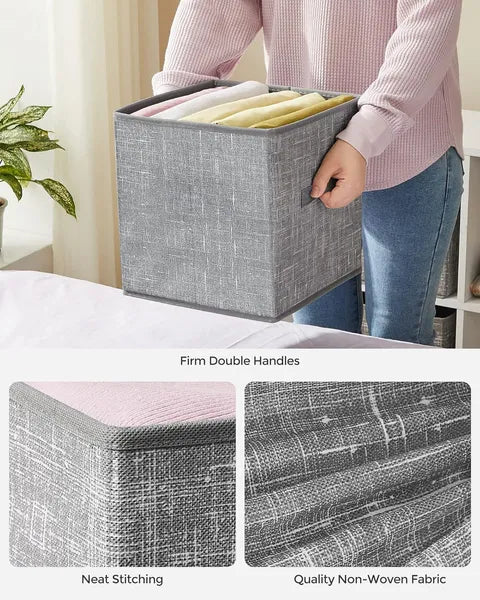 6-Pack Foldable Fabric Storage Cubes with Handles, 11-Inch Gray Closet Organizer Bins for Shelves