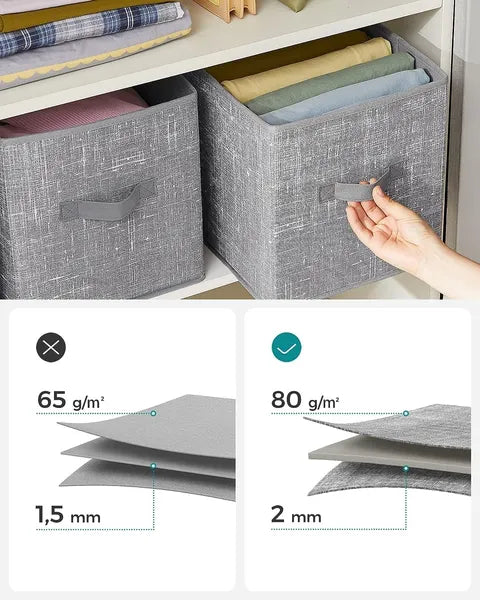 6-Pack Foldable Fabric Storage Cubes with Handles, 11-Inch Gray Closet Organizer Bins for Shelves